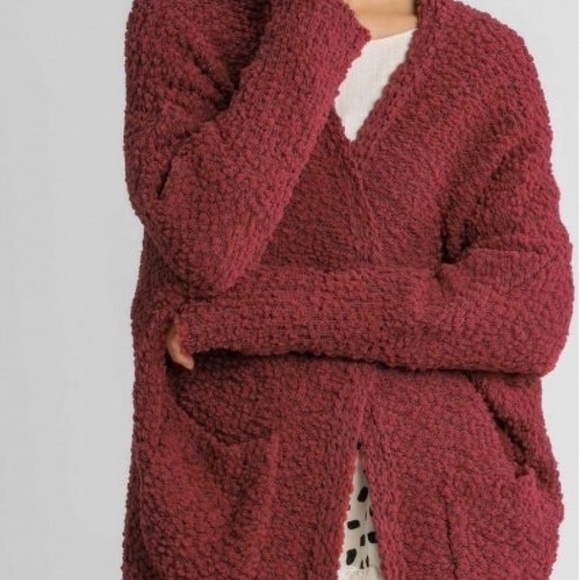 Umgee red popcorn cardigan knit  duster sweater with pockets - Picture 2 of 2